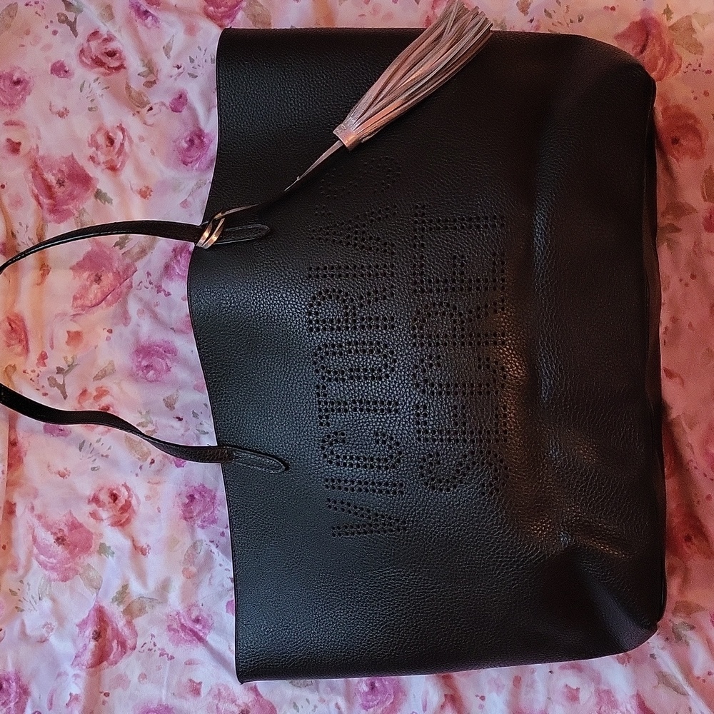 NWOT BLACK VICTORIAS SECRET TASSLE TOTE BAG